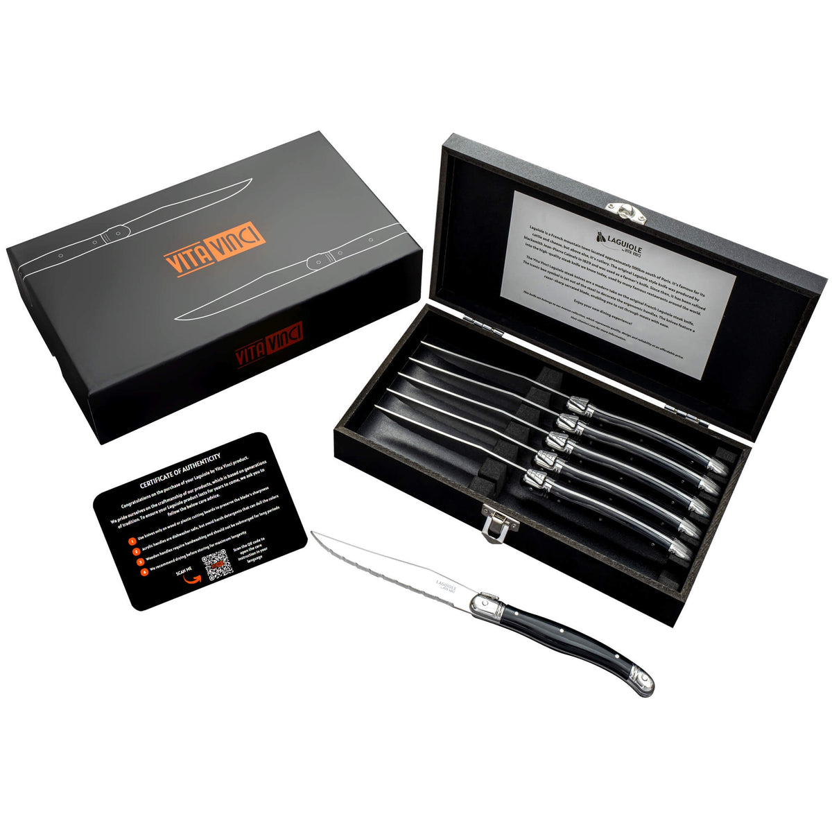 Vita Vinci Avanza Steakmessen Set (6-delig) - Zwart