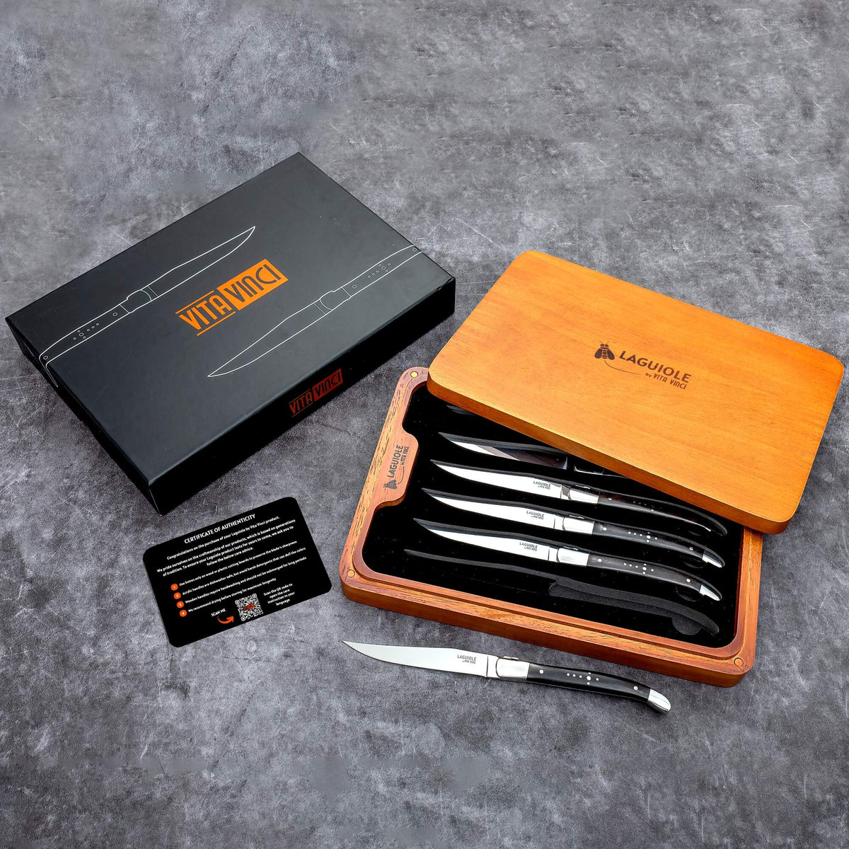 Vita Vinci Prestigio Steakmessen Set (6-delig) - Ebbenhout