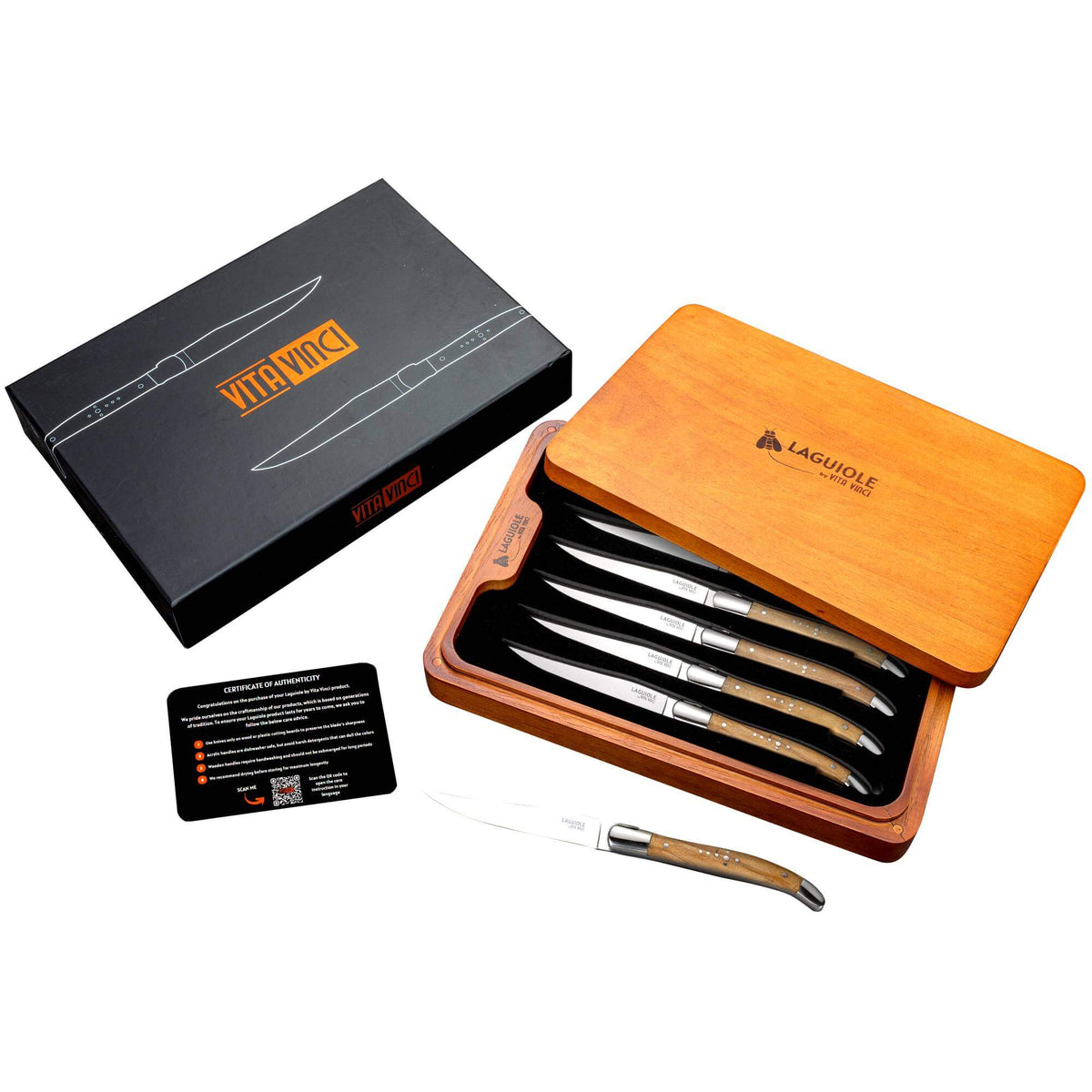 Vita Vinci Prestigio Steakmessen Set (6-delig) - Olijfhout