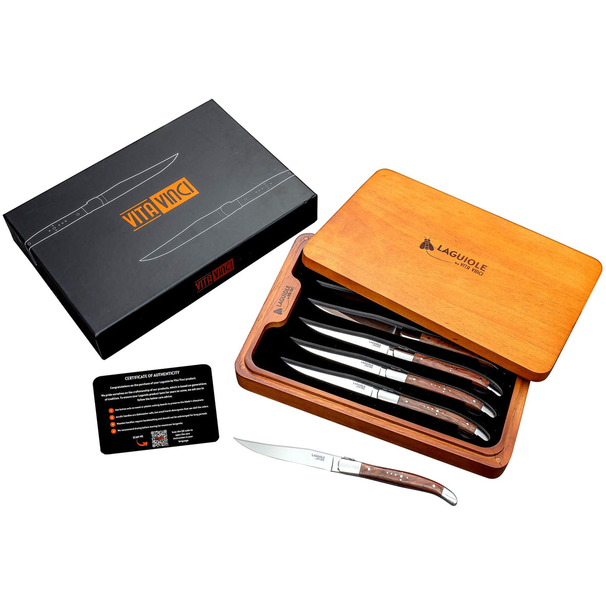 Vita Vinci Prestigio Steakmessen Set (6-delig) - Palissander Hout