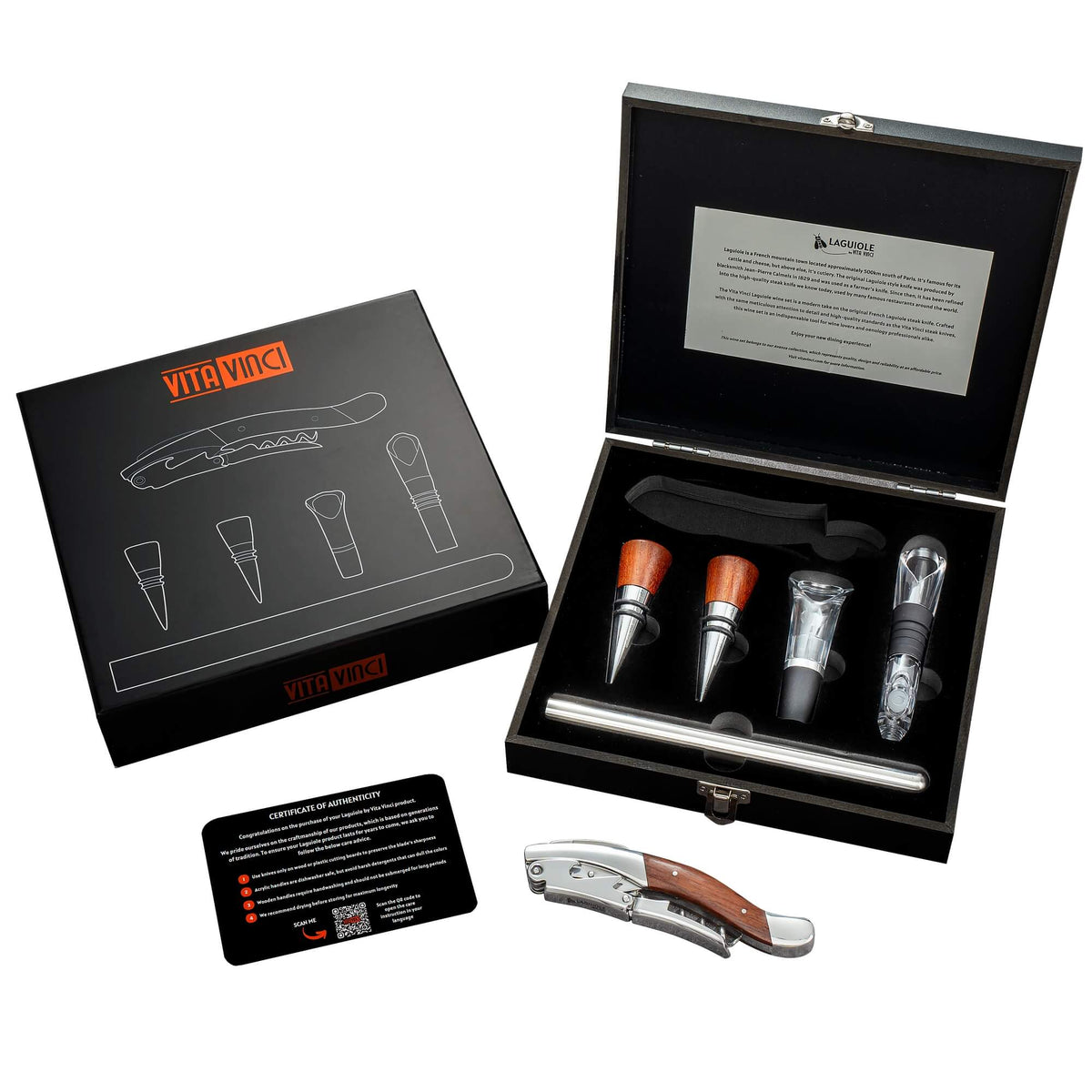 Vita Vinci Avanza Wijnset met Prestigio Kurkentrekker (6-delig) - Palissander Hout