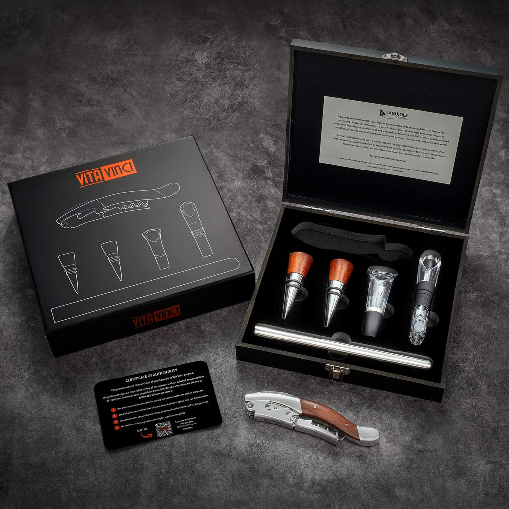 Vita Vinci Avanza Wijnset met Prestigio Kurkentrekker (6-delig) - Palissander Hout