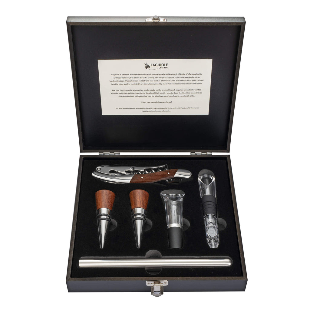 Vita Vinci Avanza Wijnset met Prestigio Kurkentrekker (6-delig) - Palissander Hout
